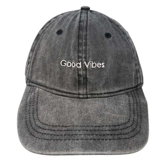 Good Vibes Slideback Baseball Cap Gray One Size Adjustable Embroidered 6 Panel - Picture 1 of 9